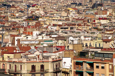 High angle view ans full frame shot of buildings in city, barcelona, spain