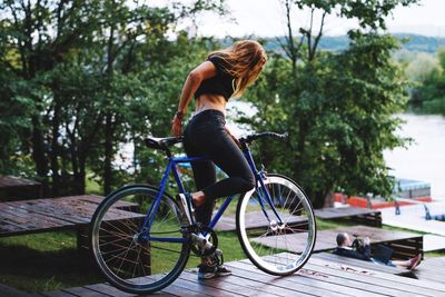 Woman riding bicycle