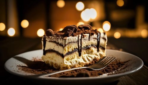 Close-up of dessert in plate on table