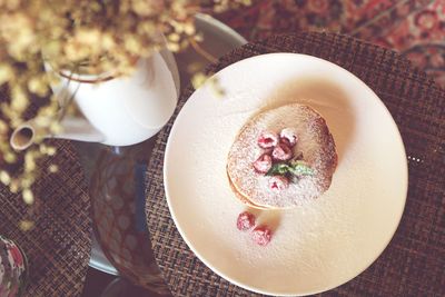 High angle view of breakfast on table