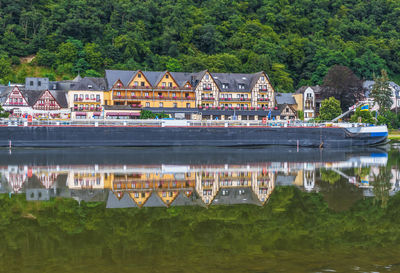 Reflection of building and trees in lake