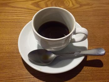 Directly above shot of coffee cup on table