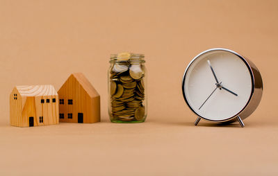 Close-up of clock on white background