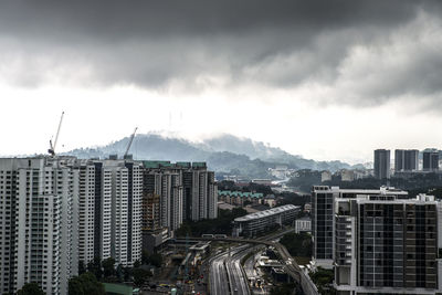 Buildings against cloudy sky