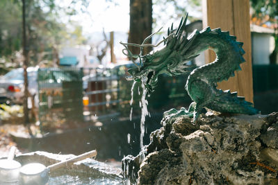 Close-up of statue against fountain