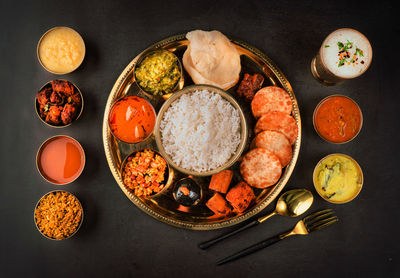 High angle view of food on table