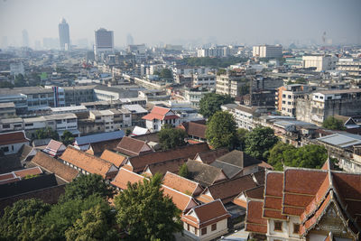 High angle view of buildings in city