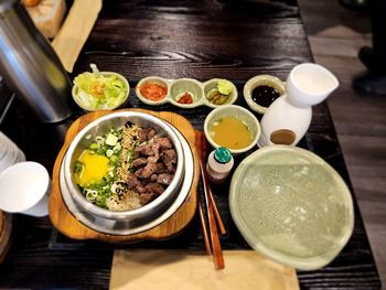 High angle view of food on table