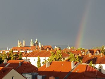 Houses in town against clear sky