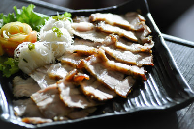 High angle view of meal served in plate