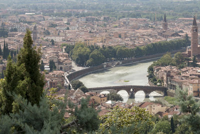 High angle view of buildings in city