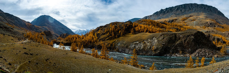 Panoramic view of landscape and mountains against sky