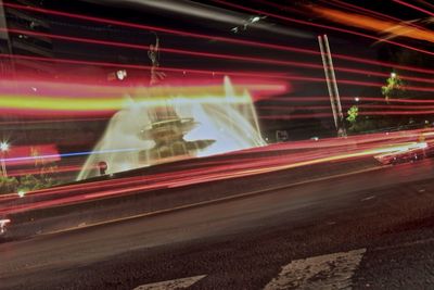 Light trails on road at night