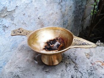 Close-up of metallic diya