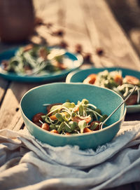 High angle view of chopped vegetables in bowl