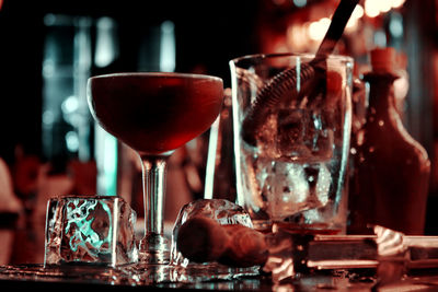 Close-up of beer in glass on table