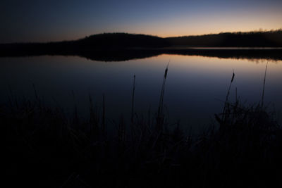 Scenic view of lake against sky during sunset