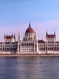 View of the river danube over the parlament buildings in budapest, hungary