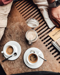 Espresso on a wood bench