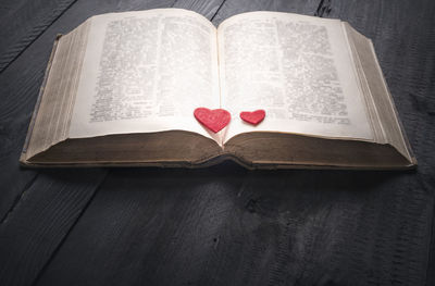 Directly above shot of heart shape on book