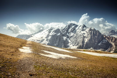 Scenic view of snowcapped mountains against sky