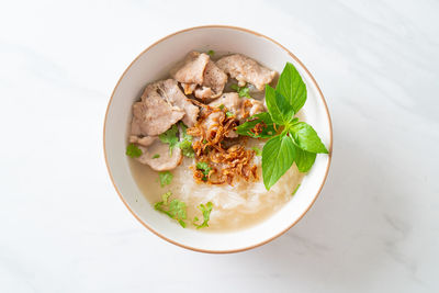 High angle view of food in bowl on table