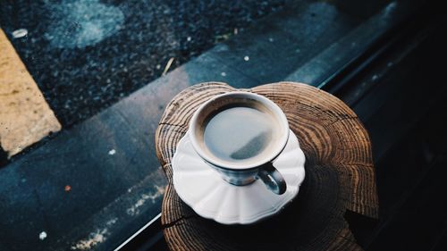 High angle view of coffee on table