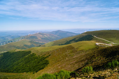 Scenic view of landscape and mountains against sky