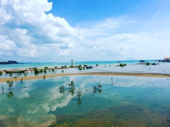 View of beach against cloudy sky