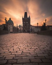 View of historic building against sky during sunset