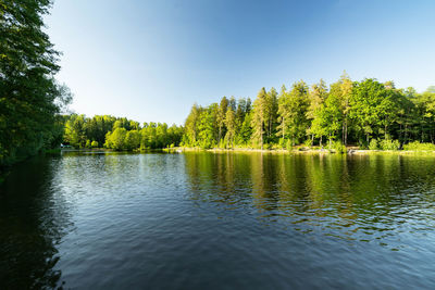 Scenic view of lake against clear sky