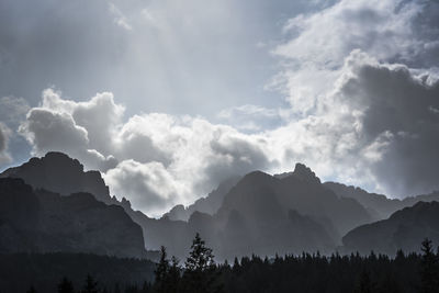 Scenic view of silhouette mountains against sky