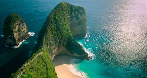 High angle view of rock formation in sea