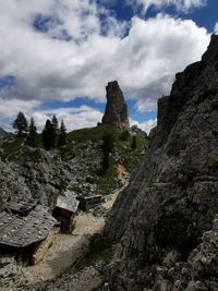 Rock formations on mountain against sky