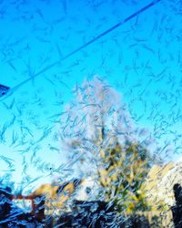 Close-up of snow against blue sky