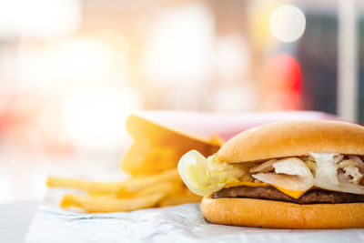 Close-up of burger on table