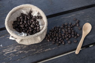 High angle view of coffee beans on table