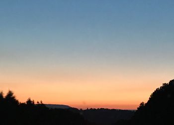 Scenic view of silhouette landscape against clear sky