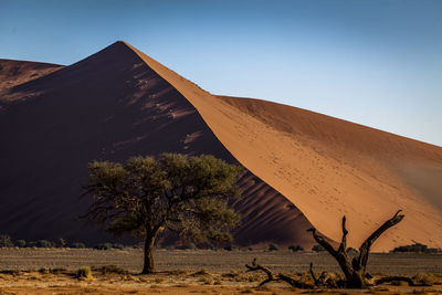 Scenic view of desert against clear blue sky