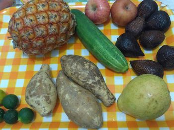 High angle view of fruits on table