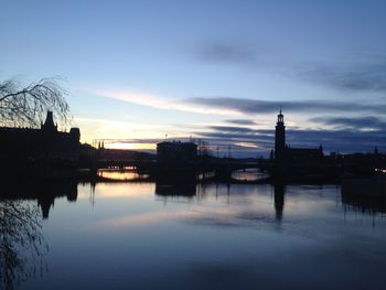 Bridge over river with buildings in background