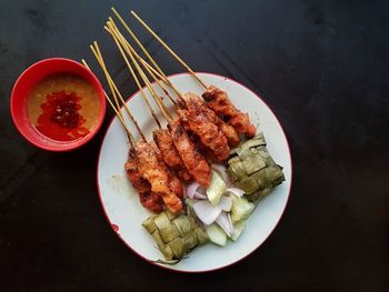 High angle view of food in plate on table