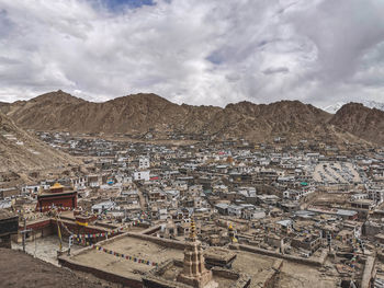 High angle view of townscape against sky
