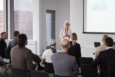 Woman having presentation during business meeting