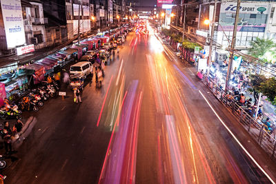 Light trails on city street at night