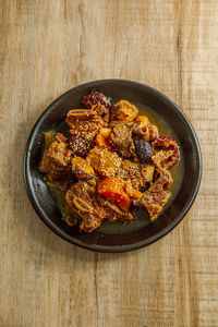 High angle view of food in bowl on table