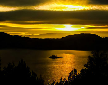 Scenic view of lake at sunset