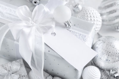 High angle view of white candies on table