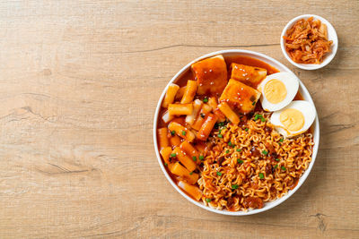 Directly above shot of food in bowl on table