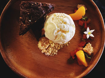 High angle view of ice cream in plate